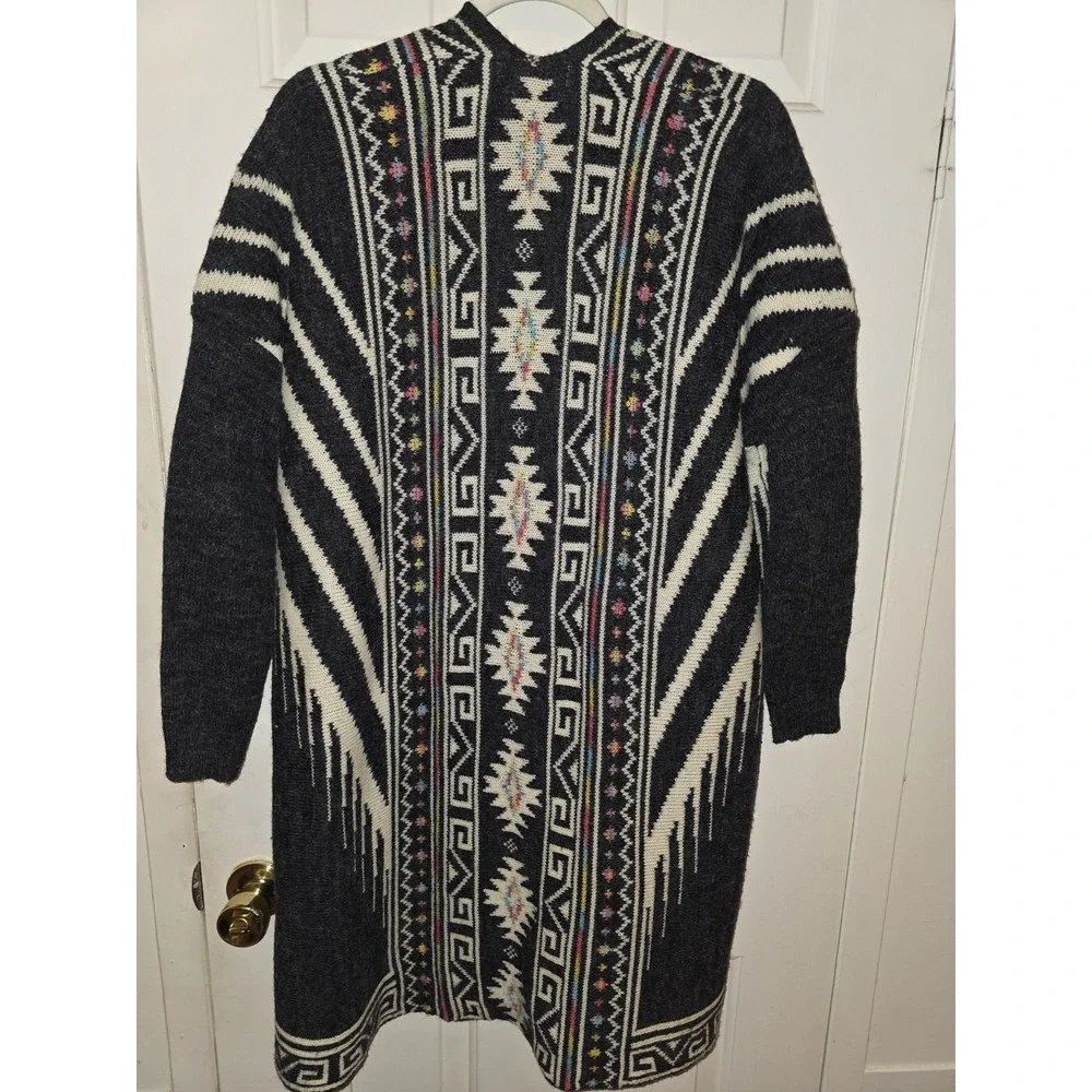 GeeGee Women's S/M Sweater Cardigan Open Front Gray Aztez Western Boho-chic